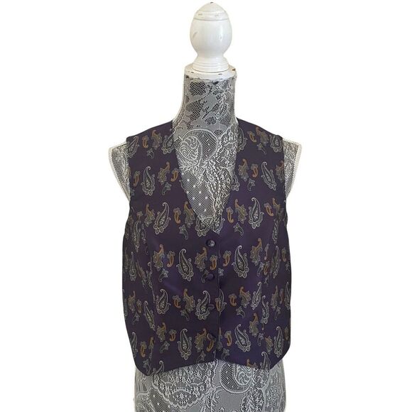 Vintage 90s Victoria’s Secret Gold Label Paisley Print Silk Blend Vest Purple - Picture 4 of 7